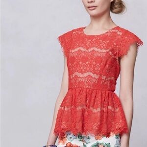 Maeve Coral Lace Peplum Top